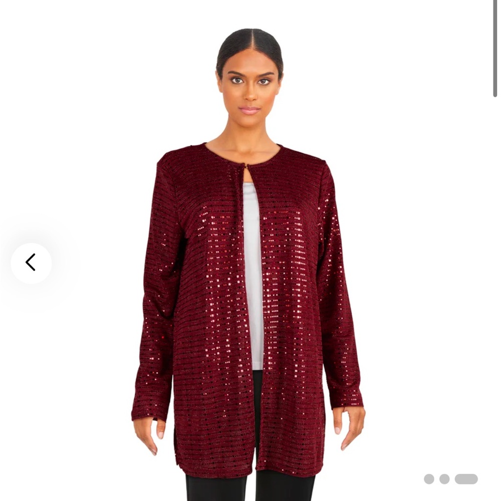 🆕 Lily Morgan Plus Size Burgundy Red 3X  Women's Shimmer Cardigan